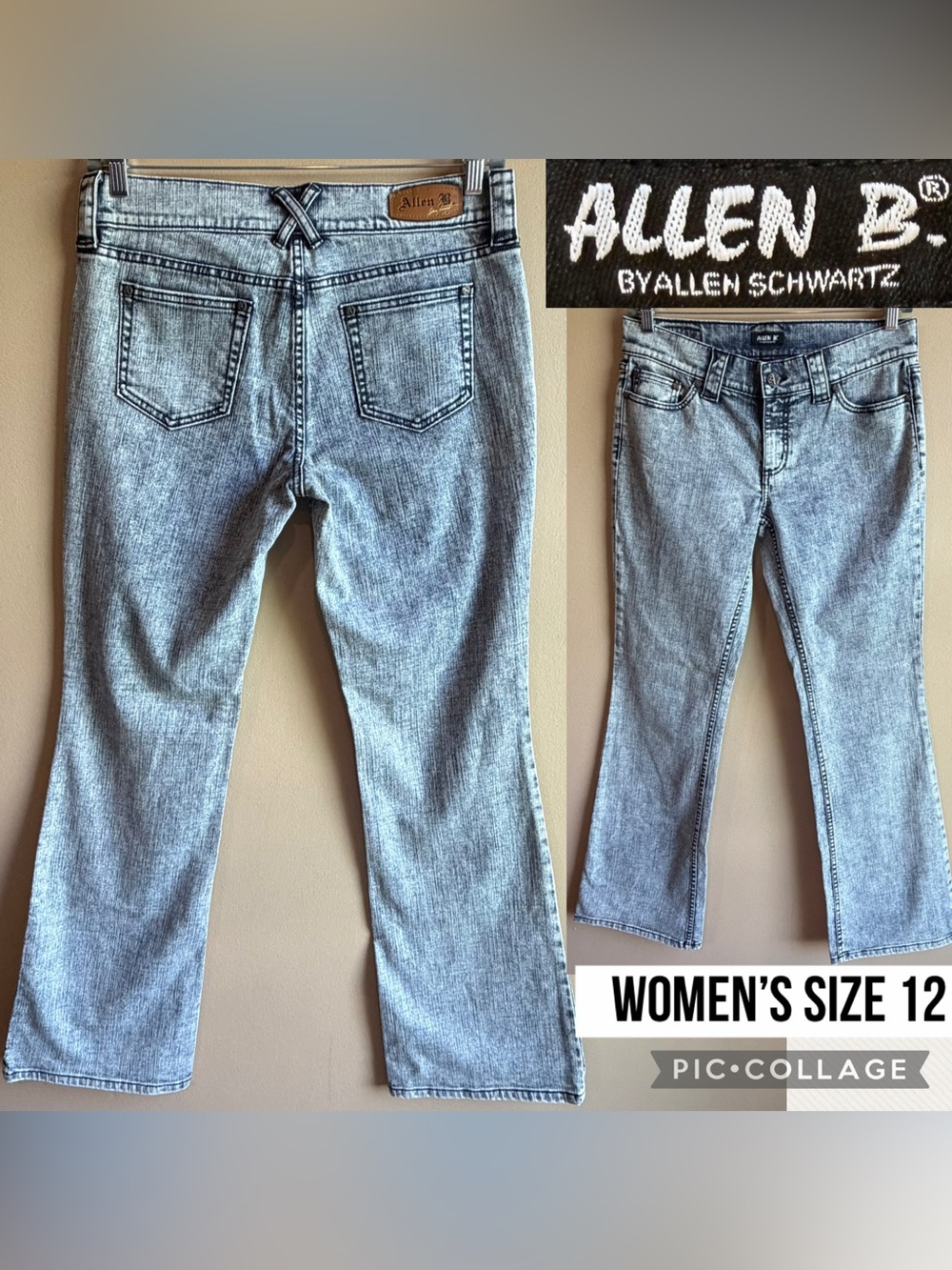 Allen B. Schwartz Womens Jeans Y2K Flare Acid Wash 34” Inseam Mid Rise Size 12